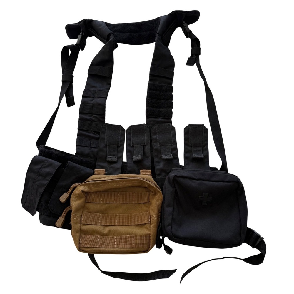 5.11 Tactical TacTec Chest Rig 56061 Black w/ 58715 Med & 58713 6.6 Pouches